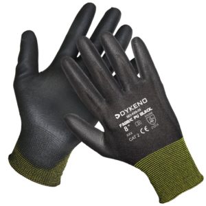 Czarne, cienkowarstwowe rękawice montażowe z tkaniny PU